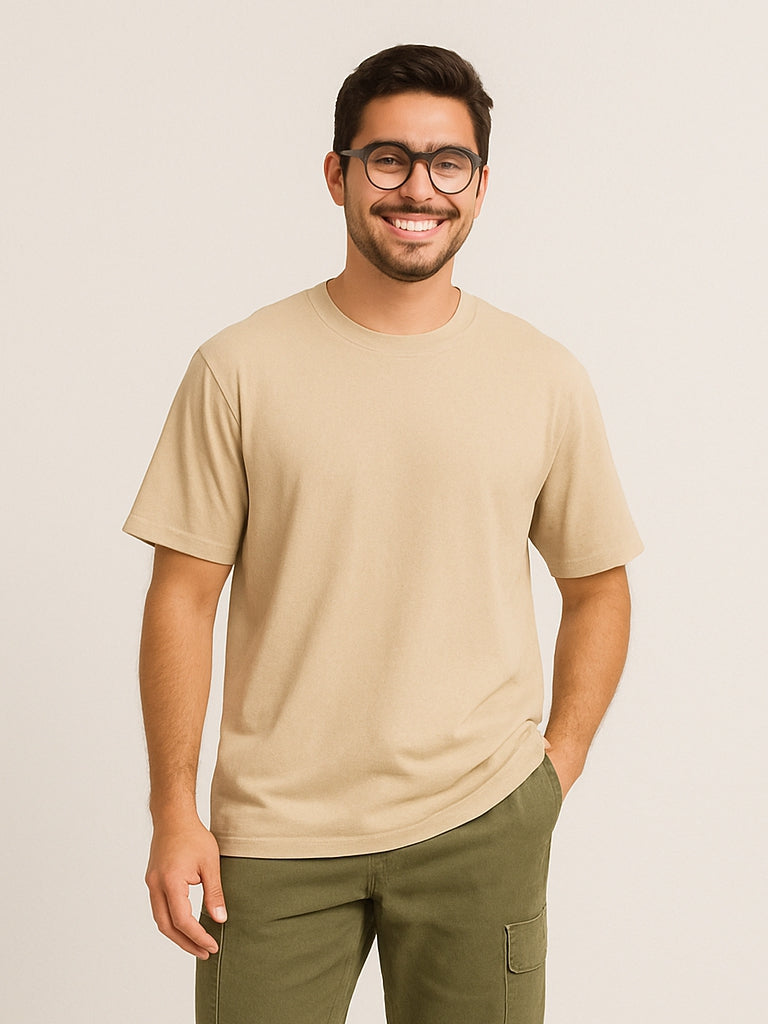 Premium Beige Oversized T-Shirt – 260 GSM Heavy Cotton | Drop Shoulder Fit