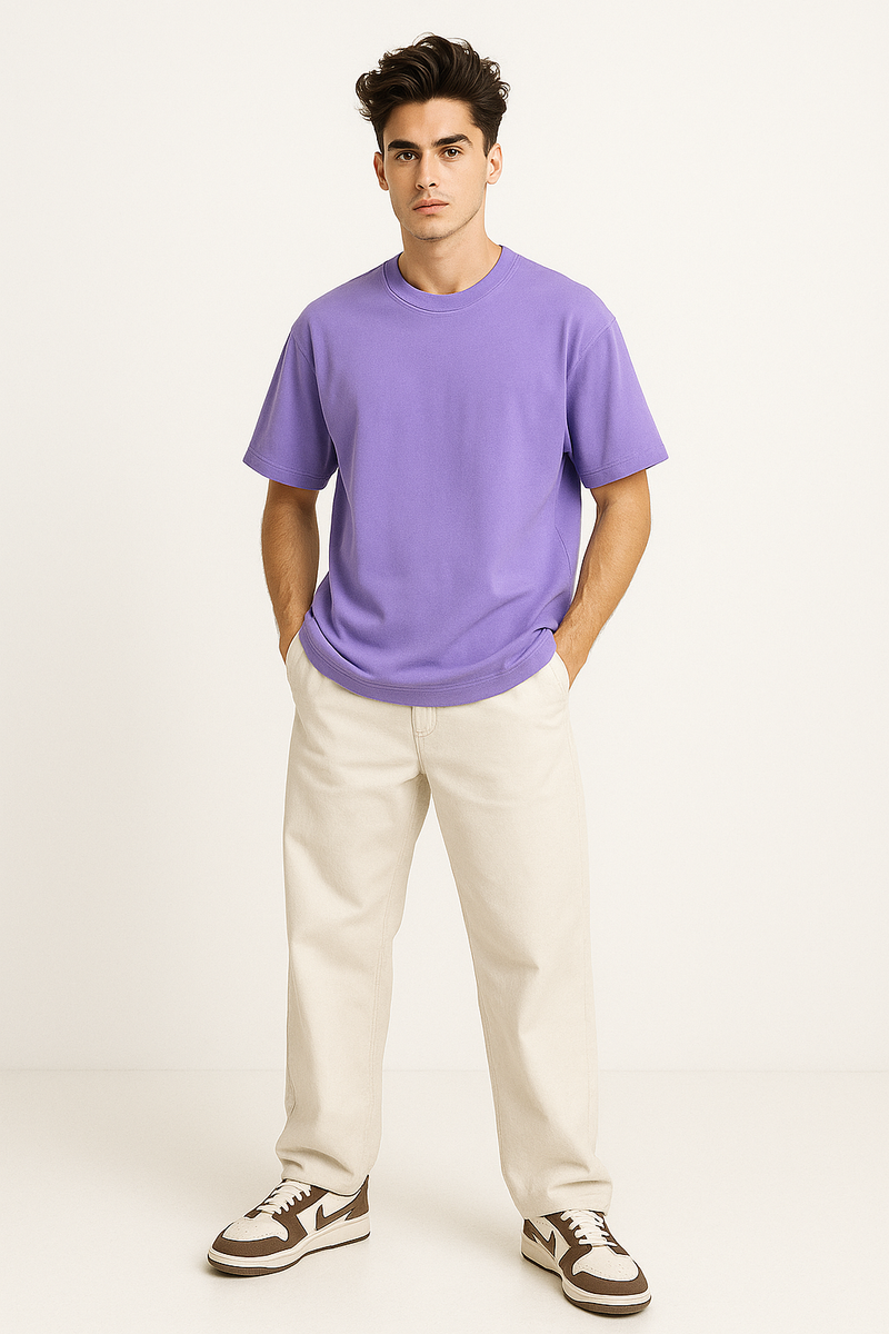 Violet Oversized T-Shirt – 260 GSM Heavy Cotton | Drop Shoulder Fit