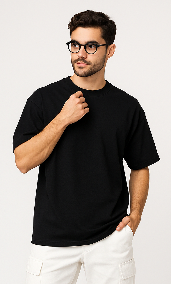 Premium Black Oversized T-Shirt – 260 GSM Heavy Cotton | Drop Shoulder Fit